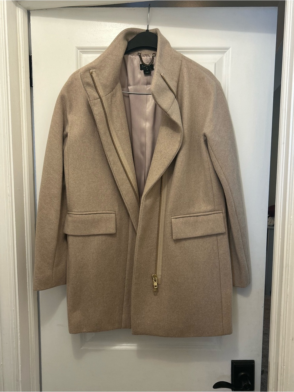 J. Crew Beige Wool-Blend Pea Coat with Zip Front